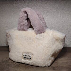 Mon Petit Bonheur Fuzzy Plush Tote Bag — Cozy / Soft Girl / Winter Aesthetic